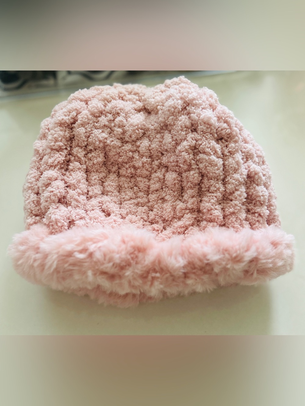 Plush Pink Kids Winter Beanie with Faux Fur Trim